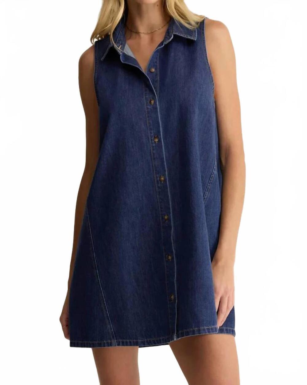 NEW Z SUPPLY sleeveless button up mini shirt dress in medium wash denim